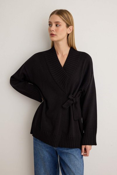 Trendyol Collection Black Double-Breasted Closure Cotton Long Cardigan Twoaw2...