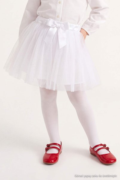 TRENDYOLKIDS White Girls' Regular/Normal Fit Ribbon Tutu Woven Skirt Tkdaw25E...