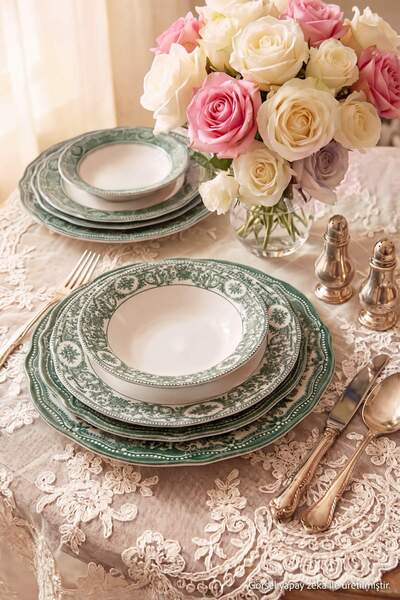 TRENDYOLMİLLA HOME Set de masă din porțelan cu model vintage, 8 piese, pentru...