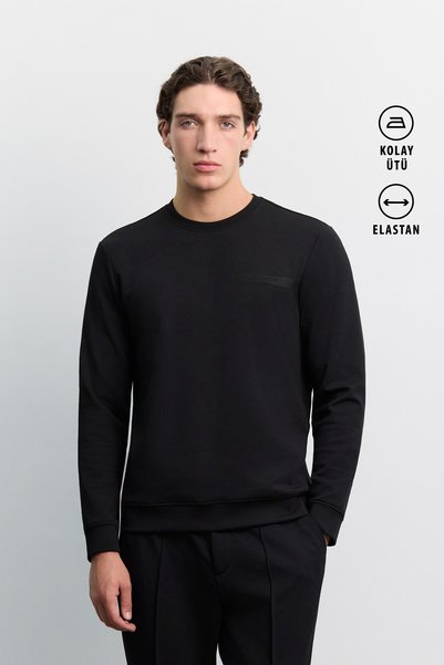 Avva Men's Black Crew Neck Easy-Iron Printed Cotton Regular Fit Sweatshirt A6...