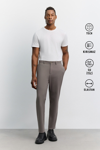 Avva Men's Mink Classic Waist Wrinkle-Free Technical Fabric Relaxed Fit Trous...