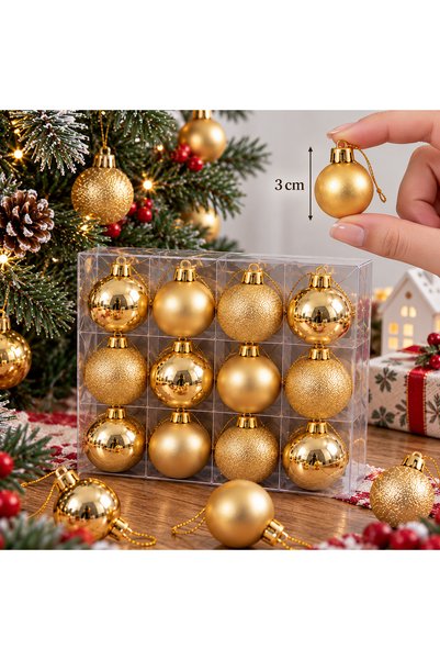 hediyeofisi 12’li 3 cm Yılbaşı Ağacı Topu Seti – Simli, Parlak ve Mat Renkli ...