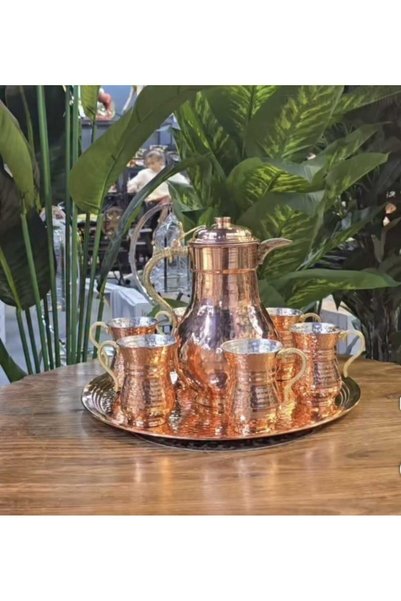 Yıldız çelik Bakır 6 Adet Ayran Bardagı & Sürahi Ve Tepsi Seti