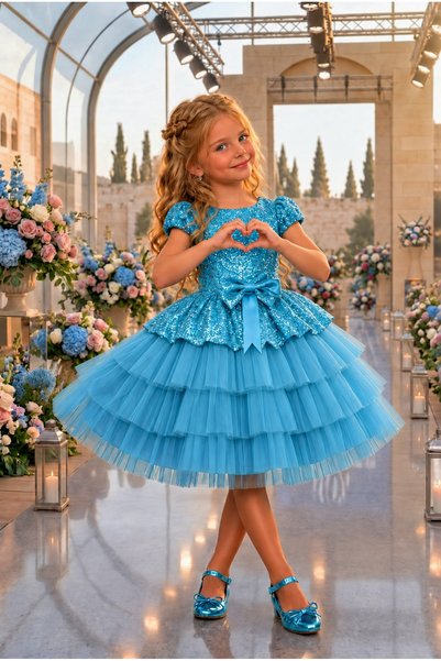 Mixie Turquoise Girls' Tulle Evening Gown for Parties and Birthdays