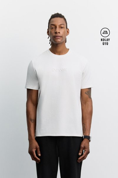 Avva Tricou alb pentru bărbați, din bumbac, cu gât crew, ușor de călcat, croi...