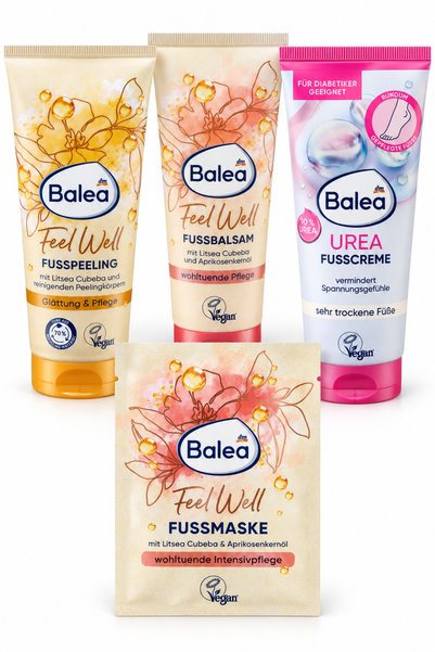 BALEA Foot Care Set for Dry Feet, Scrub, Foot Mask, Balm and 10% Urea Cream, ...