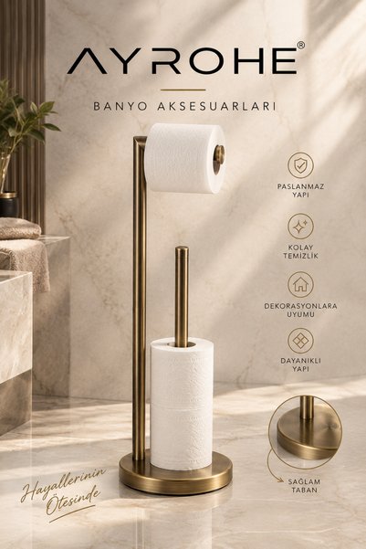 Ayrohe Akçayazı Ayaklı WC Kağıtlık Seti Antik