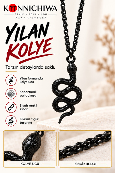 FG KONNİCHİWA Snake Figured Necklace – Gothic Punk Long Chain Design
