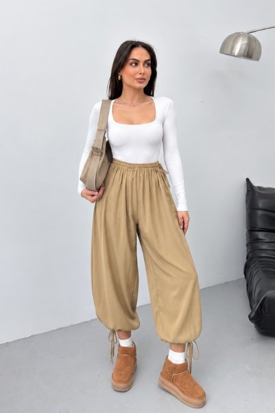 msm fashion Γυναικείο παντελόνι σαλβάρ με ρυθμιζόμενα μπατζάκια, κορδόνια και...
