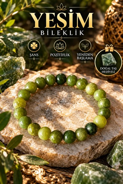 NBS Beautiful Naturel Stones Yeşim Şans Ve Bereket  Doğal Taş Bileklik 8 mm