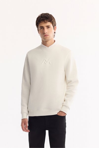 Avva Erkek Beyaz Bisiklet Yaka Pamuklu Şardonlu Baskılı Regular Fit Sweatshir...
