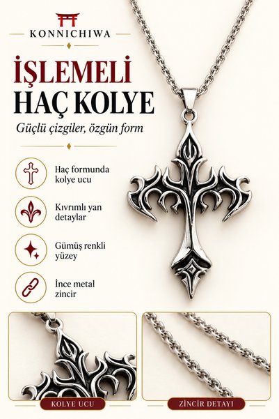 FG KONNİCHİWA HAÇ KOLYE Dragon Pendant Necklace Retro Punk Gotik Vintage Haç ...