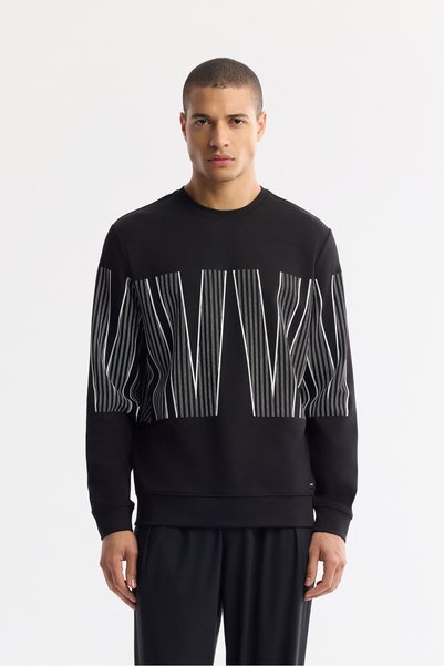 Avva Erkek Siyah Bisiklet Yaka Baskılı Bi-Stretch İnterlok Regular Fit Sweats...