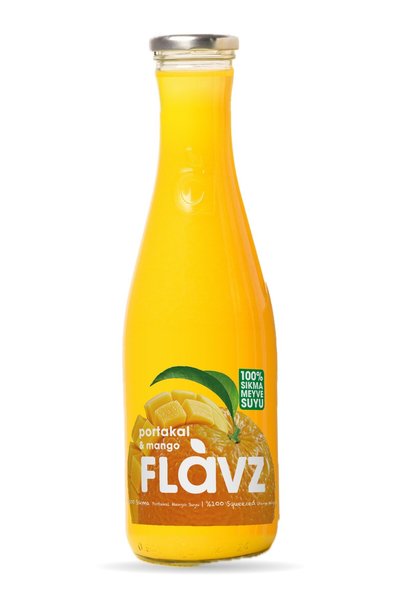 FLAVZ %100 Doğal Portakal Mango Sıkma Meyve Suyu 640ML Cam Şişe- Gerçek Meyve...
