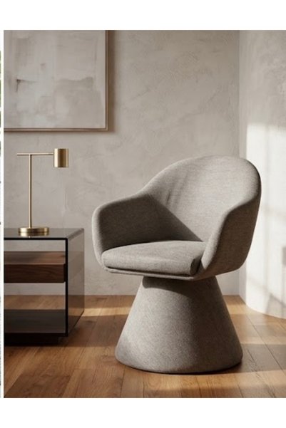 IN HOME STORE كرسي استرخاء عصري بتصميم دوار وقاعدة مخروطية - لون بيج
