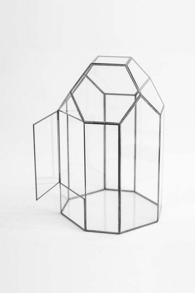 El Crea Designs 33x20x20cm El Yapımı Vitray Siyah Kapaklı Geometrik Teraryum ...