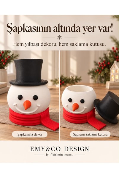 EMY&CO DESIGN Kardan Adam Saklama Kutusu – Çıkarılabilir Şapka Kapaklı Dekoratif Yılbaşı Süsü
