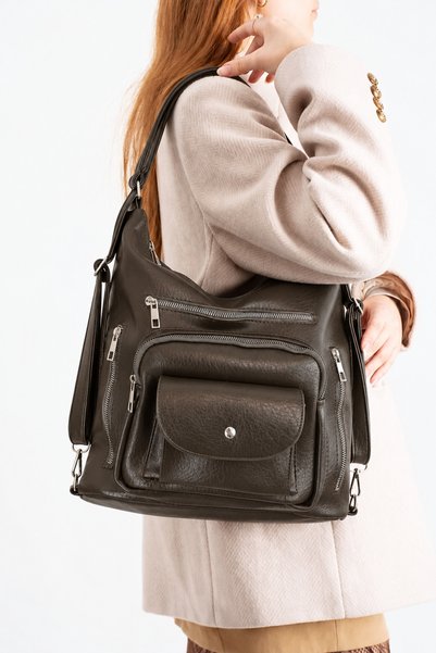 MILANOFOX Women's Khaki Multi-Compartment Soft Leather Adjustable Strap Flap ...