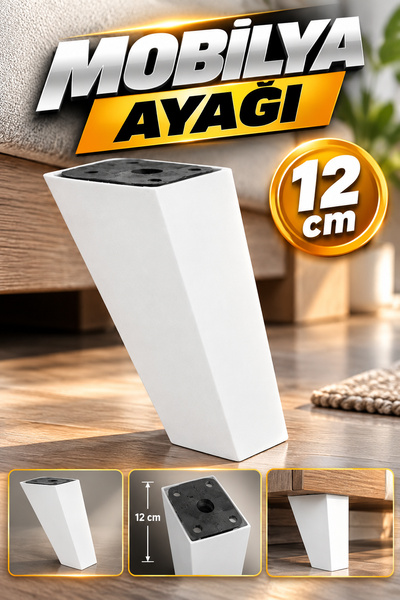 NZB Lüks Mobilya Kanepe Sehpa Tv Ünitesi Koltuk Ayağı 12 Cm Beyaz Köşeli Baza...