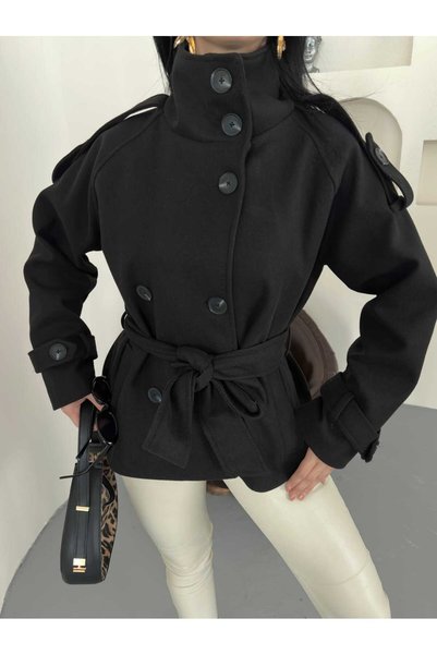 MYGİYİMİSTANBUL MOCK NECK CASHMERE METLON COAT