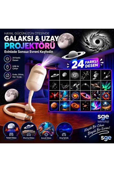 Mighty 24 KART,10 SİYAH+BEYAZ 14 RENKLİ DESENLİ USB LED PROJEKTÖR GECE LAMBAS...