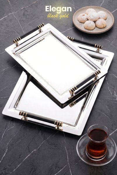 ÖZBURAK Mercan Elegan 2-Piece Catering Serving and Tea Tray
