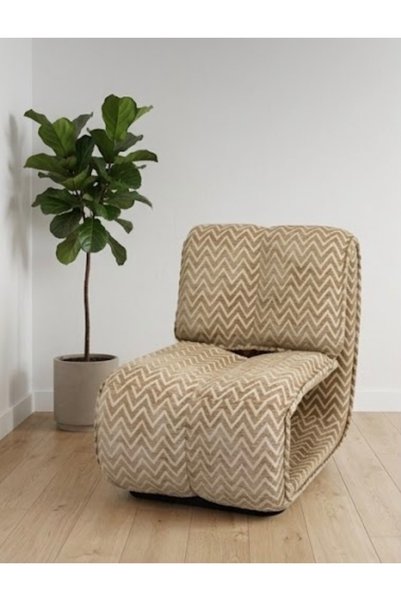 IN HOME STORE كرسي مفرد بتصميم منحني وقماش منقوش بيج