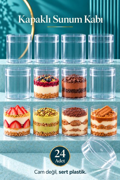 Ezupack 24-Piece Round Tiramisu Cup Mica Bowl with Plastic Transparent Lid Pr...