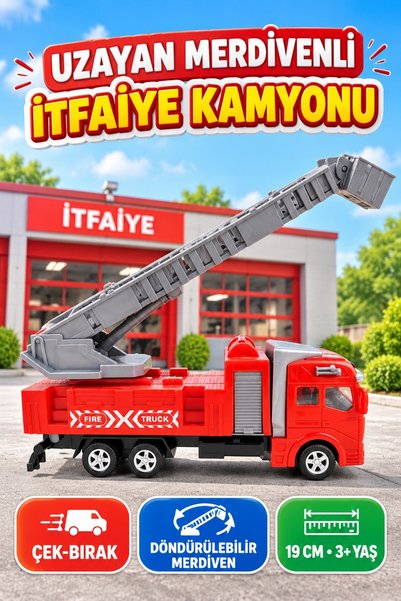Tıfıl Toys Uzayan Merdivenli İtfaiye Kamyonu Çek-Bıraklı 19 cm Merdiveni Dönd...