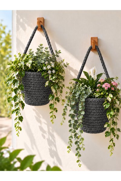 ÖRGÜM Coș Mini Decorativ, Set de 2 ghivece pentru flori (Plantele și umerașel...