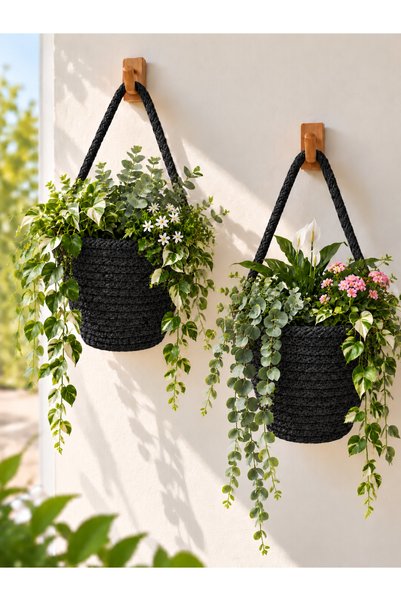 ÖRGÜM Coș Mini Decorativ, Set de 2 ghivece pentru flori (Plantele și umerașel...