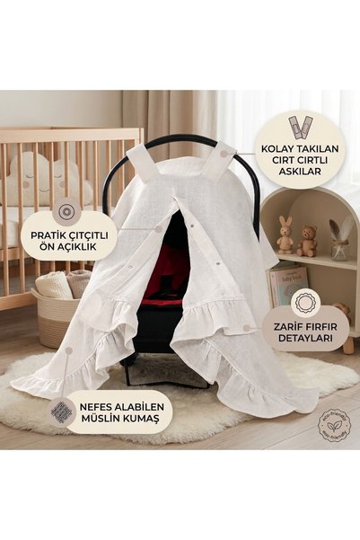 SerSev 100% Cotton Muslin Fabric Stroller Cover with Snap Fasteners and Ruffl...