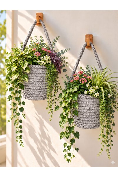 ÖRGÜM Sepet Dekoratif 2 Adet Mini Çiçeklik 12x10 Cm (BİTKİLER DAHİL DEĞİLDİR)