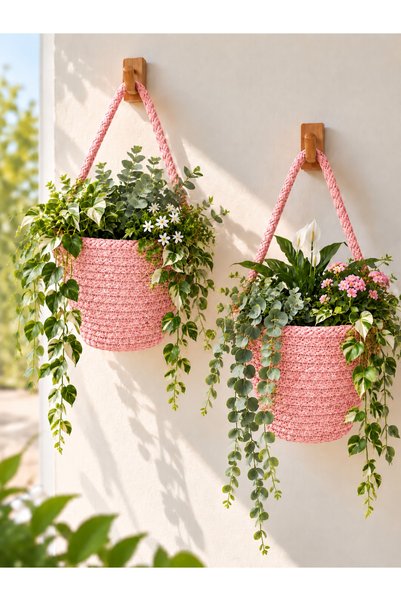 ÖRGÜM Coș Mini Decorativ, Set de 2 ghivece pentru flori (Plantele și umerașel...