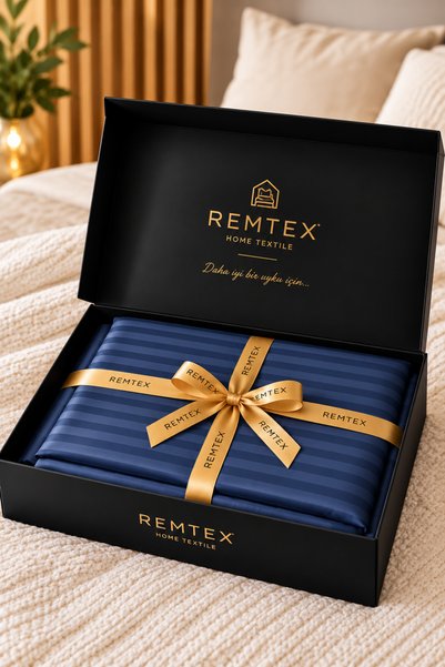 remtex طقم غطاء لحاف مزدوج مخطط من الساتان القطني بنسبة 100% (83 سلك - 125 جر...
