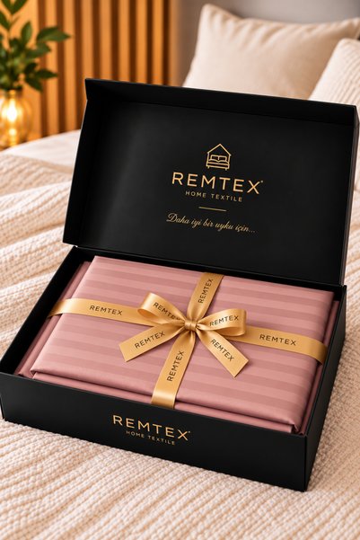 remtex 100% Cotton Satin Striped Powder Pink Double Duvet Cover Set (83 Threa...