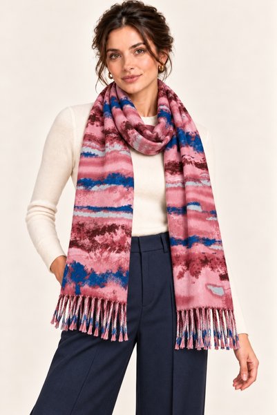 Axesoire 15168 Batikli Pembe Püsküllü Kalın Şal