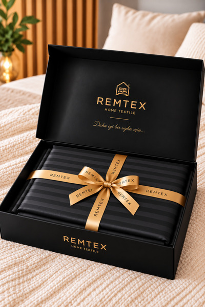 remtex 100% Cotton Satin Striped Black Double Duvet Cover Set (83 Thread-125 ...