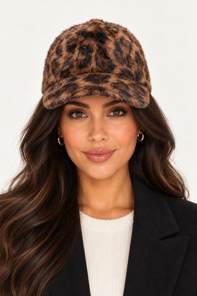 Trend Şapka 19008 Leopar Vizon Peluş Kep Şapka