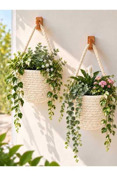 ÖRGÜM Coș decorativ, set de 2 mini organizatoare pentru ghivece cu flori 12x1...