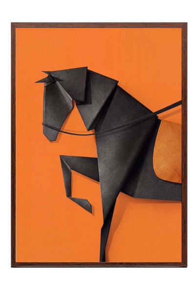 Postifull Poster cu un cal realizat în tehnica origami – Tablou cu ramă maro,...