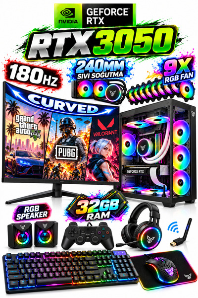 Dmc N309 (PUBG,GTA 5) Windows 11 Ryzen 5 5500 32GB 1TB SSD RTX3050,24" 180hz ...
