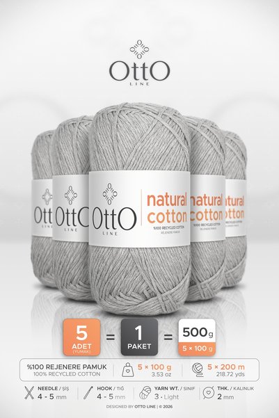OTTO LINE BUMBAC NATURAL • Gri deschis (6012) • Pachet de 5 × 100 gr / 200 m ...