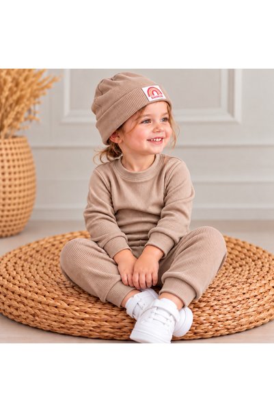 BAHNUR BEJ BEBEK ÇOCUK BERELi ALT ÜST UNiSEX TAKIM SET Kreş Eşofman TAKIM ESNEK