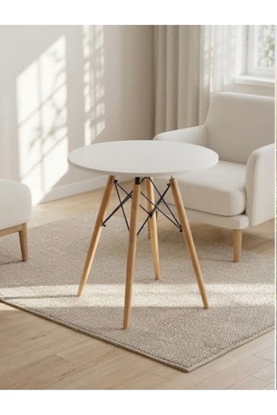 IN HOME STORE طاولة جانبية دائرية بتصميم مودرن وأرجل خشبية
