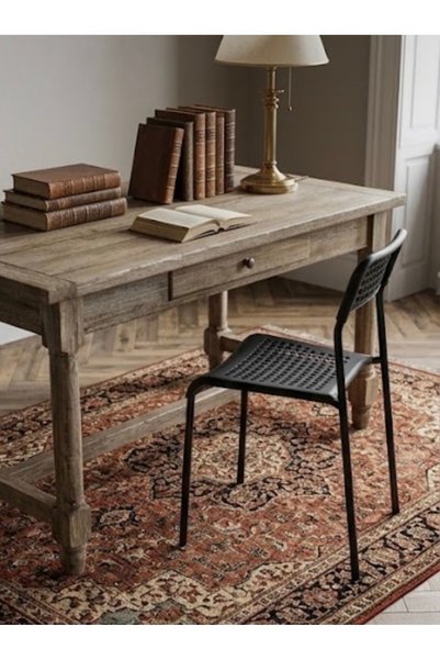 IN HOME STORE كرسي طعام عصري بظهر مثقب وقاعدة معدنية متينة - أسود