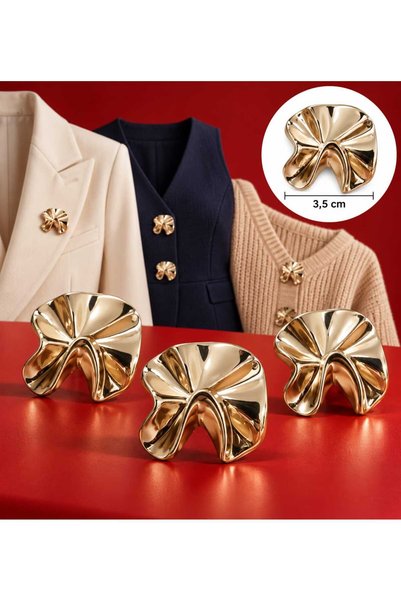 İMREN AKSESUAR CUSTOM-DESIGNED GOLD 3.5 CM METAL BUTTON, 1 PACK OF 2