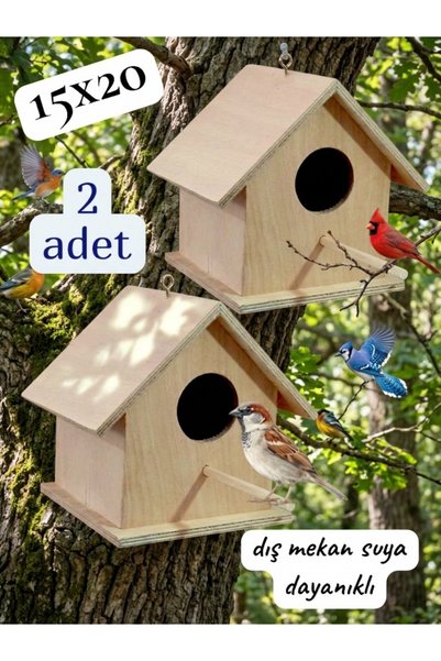 değerli hobi Wooden Bird Nest Bird House Outdoor Water Resistant 2 Pieces 15x...