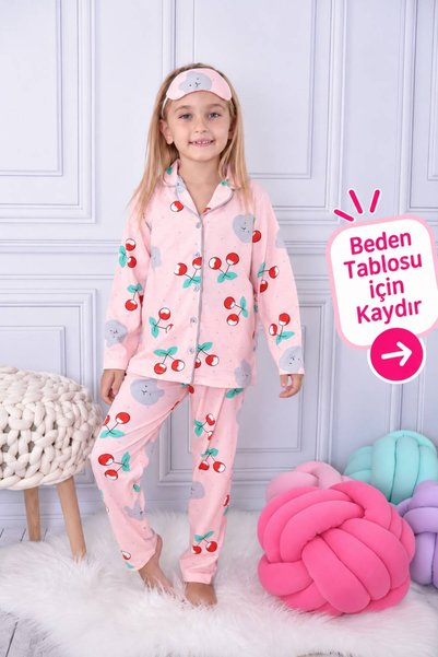 LOFİ KİDS Set de pijamale din bumbac cu model cireșe, cu nasturi în față și b...