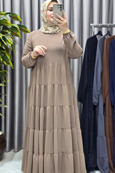 Elmas Tesettür Women's Hijab Clothing 5-Layer Indonesian Crepe Dress